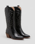 Bottes santiags mi-mollet en simili Artémise Noir — packshot studio