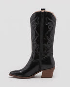 Bottes santiags mi-mollet en simili Artémise Noir — packshot, second angle