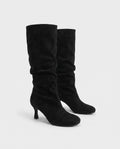 Bottes slouch à talon kitten Vérane — Noir, paire en packshot studio