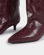 Bottes souples à petit talon effet croco Micheline — Bordeaux, packshot vue complémentaire