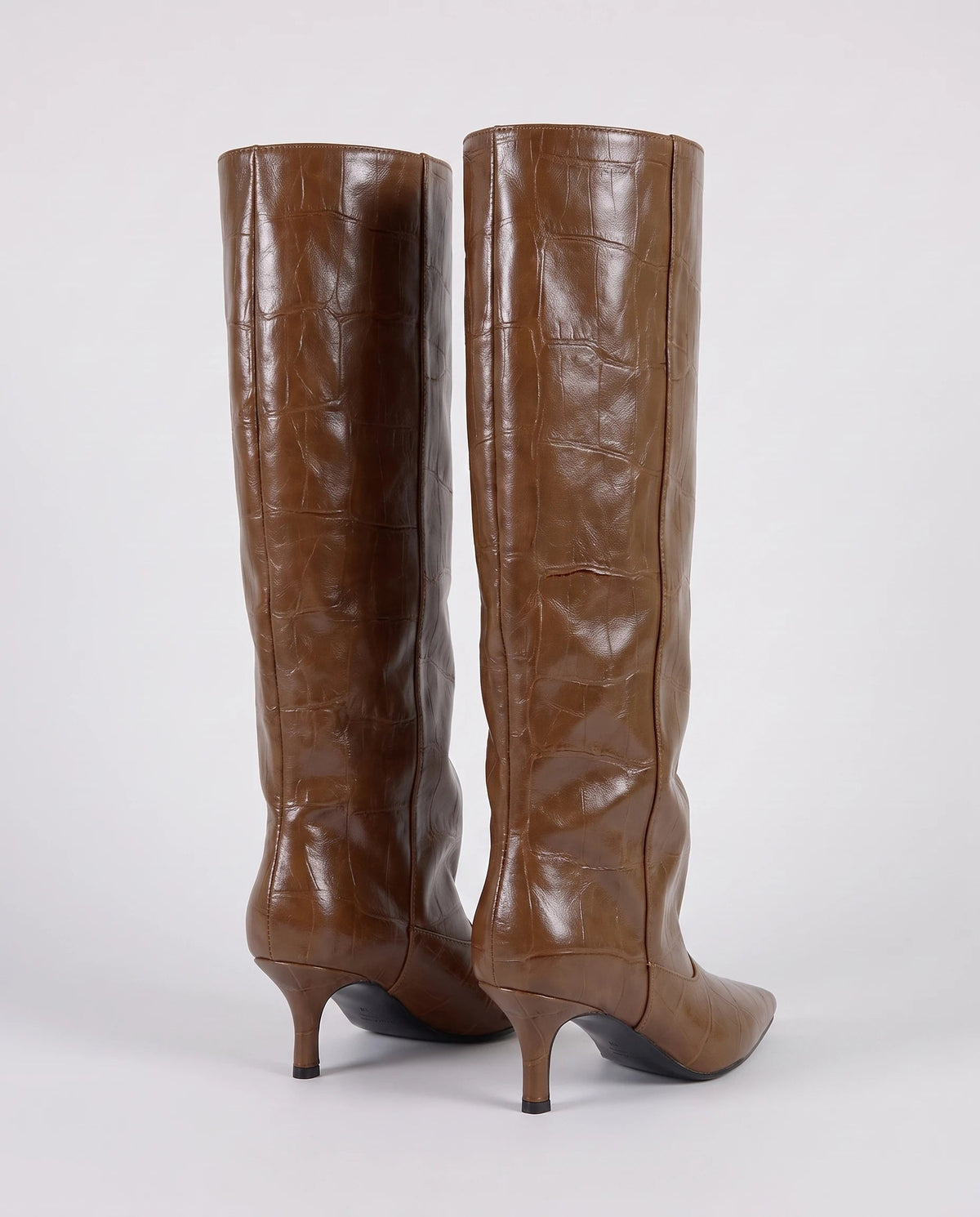 Bottes souples à petit talon effet croco Micheline — Cognac, packshot vue complémentaire