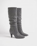 Bottes hautes slouchy à strass Odalie — Gris Ardoise, paire vue de profil en studio