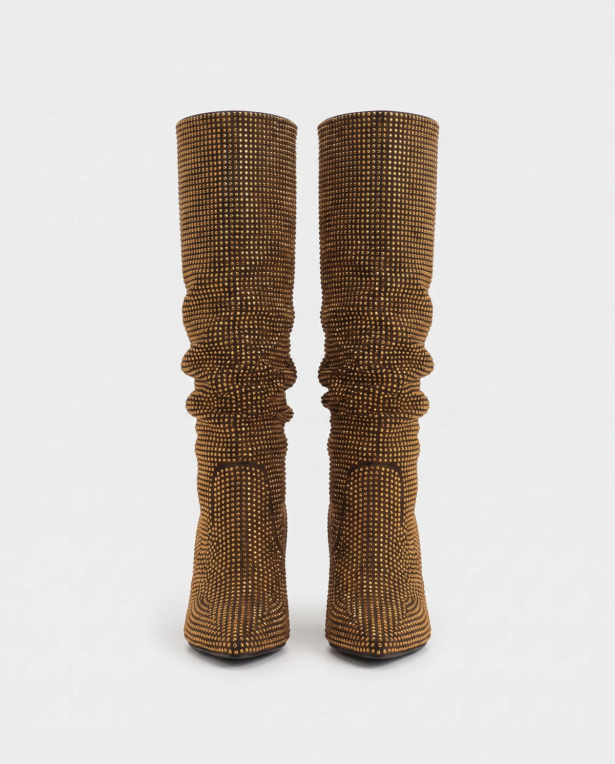 Bottes hautes slouchy à strass Odalie — Bronze, paire vue de face en studio