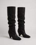Bottes hautes slouchy à strass Odalie — Noir, paire vue de trois quarts en studio