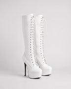 Bottes hautes vernies lacées à talon aiguille Romilde — Blanc, packshot vue complémentaire