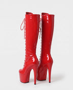 Bottes hautes vernies lacées à talon aiguille Romilde — Rouge, packshot vue complémentaire