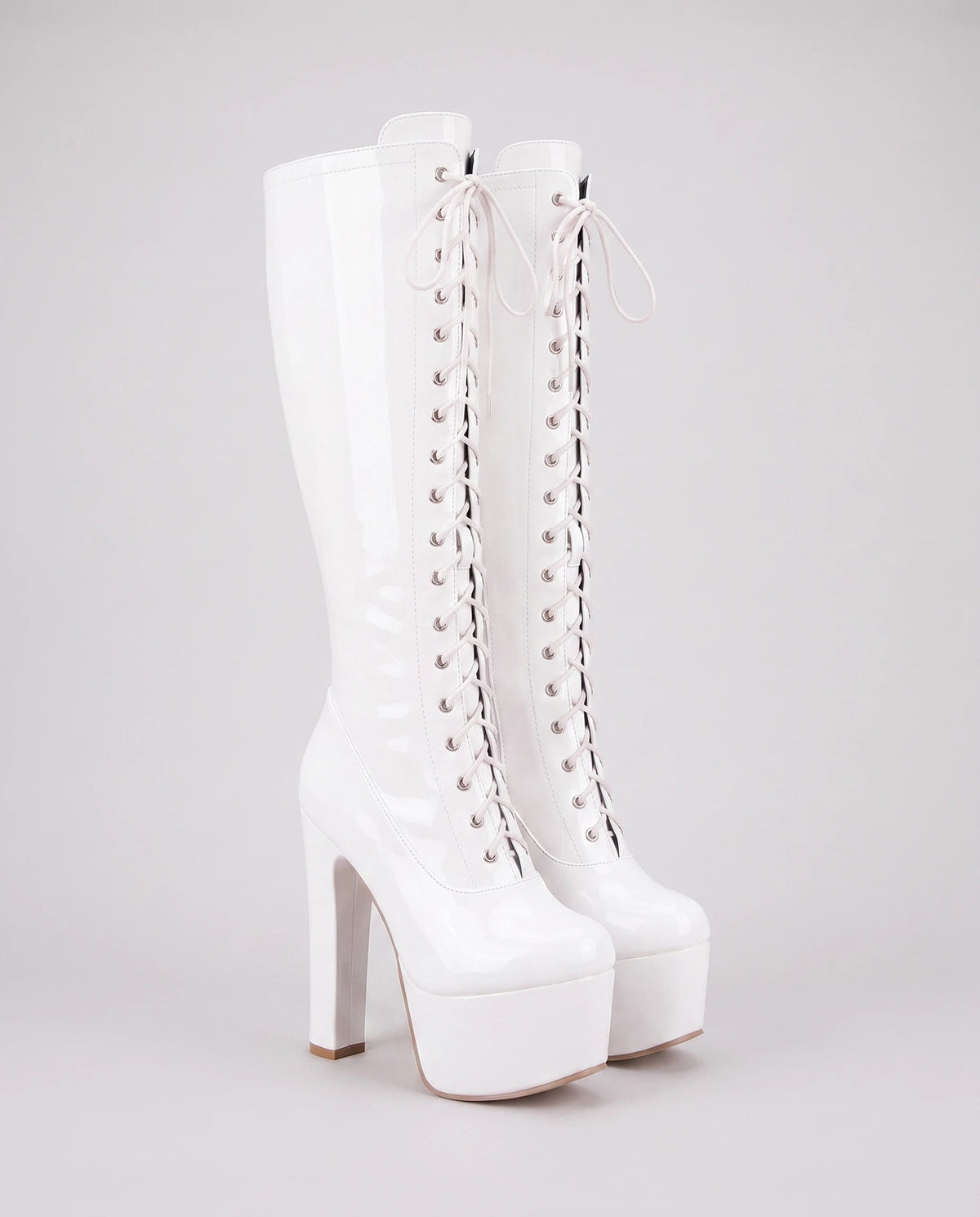 Bottes hautes vernies lacées à plateforme Vitaline — Blanc, packshot vue complémentaire
