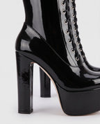 Bottes hautes vernies lacées à plateforme Vitaline — Noir, packshot vue complémentaire