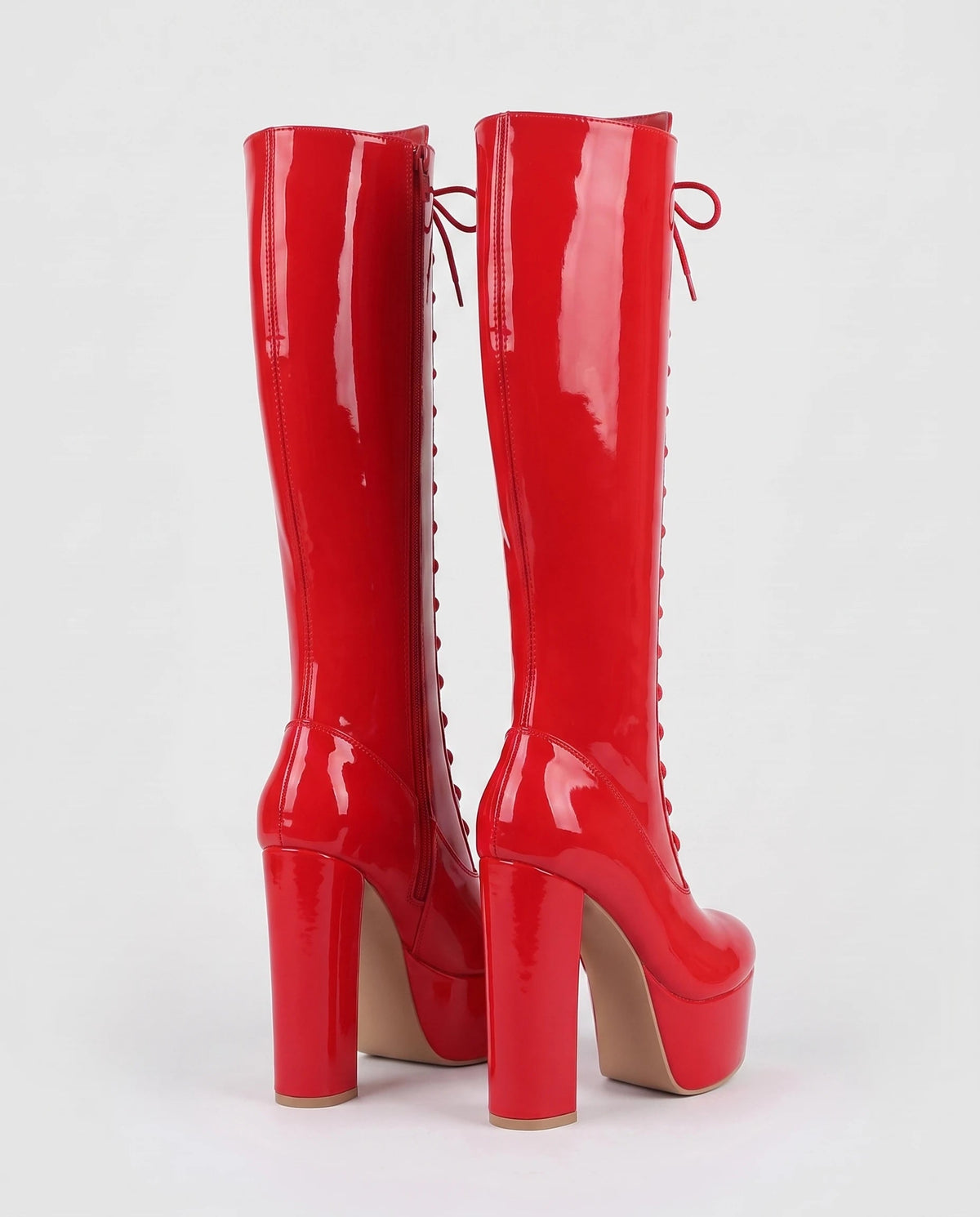 Bottes hautes vernies lacées à plateforme Vitaline — Rouge, packshot vue complémentaire