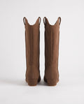 Bottes hautes western en suédine Marjolaine — Chocolat, paire vue de dos studio