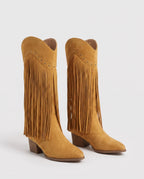 Bottes hautes western à franges cloutées Florentine — Camel, paire vue de profil studio