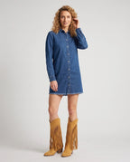 Bottes hautes western à franges cloutées Florentine — Camel, portées en plein pied studio