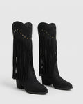 Bottes hautes western à franges cloutées Florentine — Noir, paire vue de trois quarts avant studio