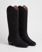 Bottes hautes western en suédine Marjolaine — Noir, paire vue de trois quarts studio