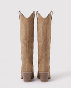 Bottes western à enfiler en suédine brodée Angélique — Camel, packshot vue complémentaire
