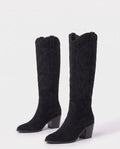 Bottes western à talon bloc en suédine brodée Modestine — Noir, paire en packshot studio