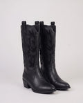 Bottes santiags à broderie ton sur ton en simili Corentine Noir — packshot studio