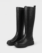 Bottes hautes zippées à semelle épaisse Justine — Noir, paire vue de trois quarts studio