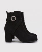 Bottines a bride et boucle en suedine Armantine Noir — packshot, second angle