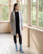 Bottines chaussettes en maille a talon haut Adelphine Bleu Ciel — portées en situation