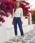 Bottines santiags à broderie florale en simili Émerance Blanc — portées en situation