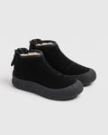 Bottines de neige plates à zip dos Clarine — Noir, paire en packshot studio