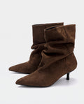Bottines plissées à talon kitten Landeline — Brun, paire en packshot studio