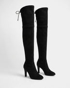 Cuissardes stretch à talon bloc Iphigénie — Noir, paire en packshot studio