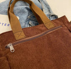 Grand sac à main cabas bandoulière de cours en velours côtelé multipoches Élina - image 11