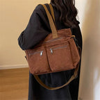 Grand sac à main cabas bandoulière de cours en velours côtelé multipoches Élina - image 2