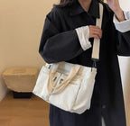 Grand sac à main cabas bandoulière de cours en velours côtelé multipoches Élina - image 37