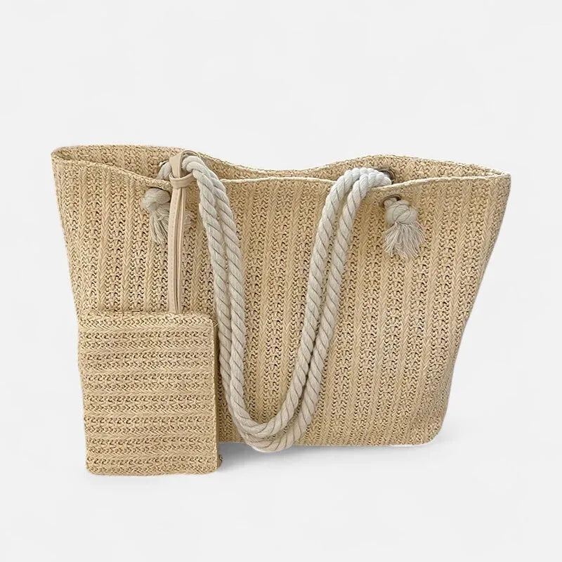 Grand sac à main cabas en paille avec anses en corde et pochette assortie Livia - image 11