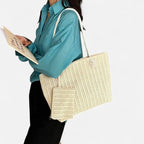 Grand sac à main cabas en paille avec anses en corde et pochette assortie Livia - image 2