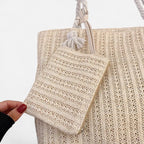 Grand sac à main cabas en paille avec anses en corde et pochette assortie Livia - image 6