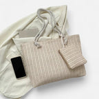 Grand sac à main cabas en paille avec anses en corde et pochette assortie Livia - image 7