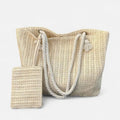 Grand sac à main cabas en paille avec anses en corde et pochette assortie Livia - Blanc - image 1