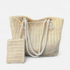 Grand sac à main cabas en paille avec anses en corde et pochette assortie Livia - Blanc - image 1