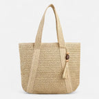 Grand sac à main cabas en paille avec pompon Naïma - Beige - image 9