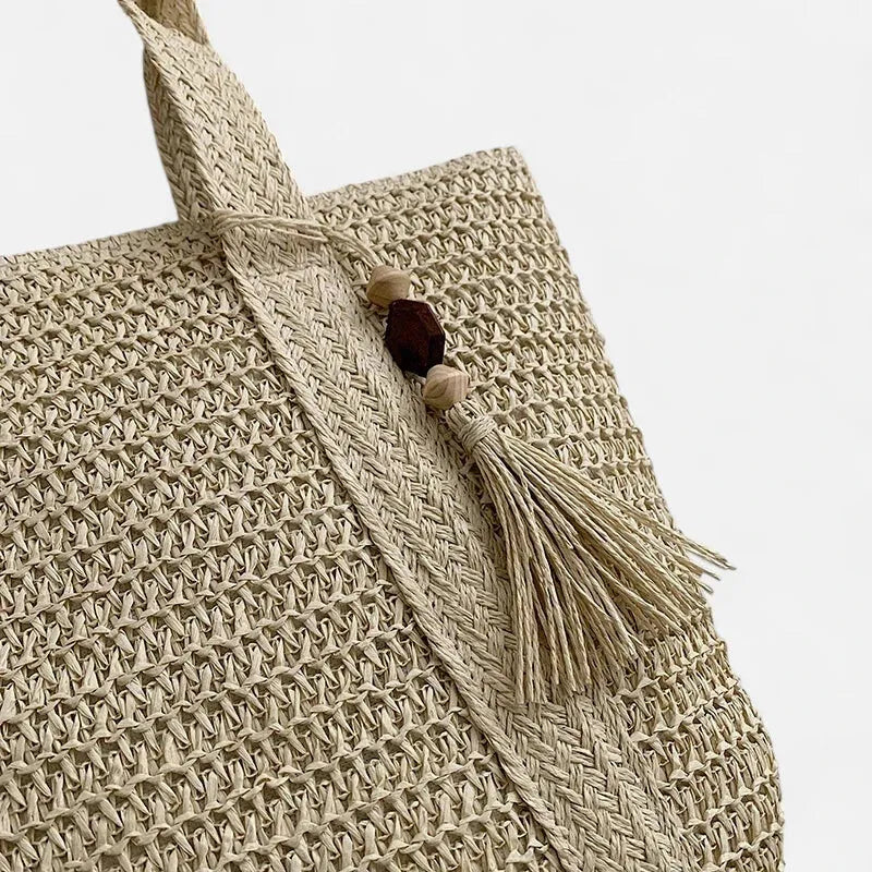 Grand sac à main cabas en paille avec pompon Naïma - image 13