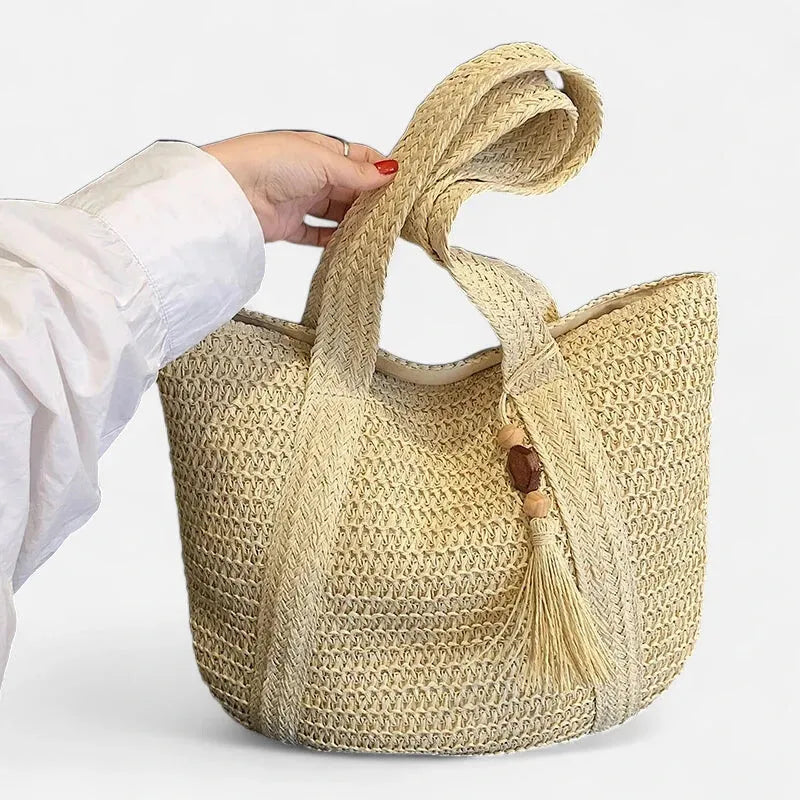Grand sac à main cabas en paille avec pompon Naïma - image 16