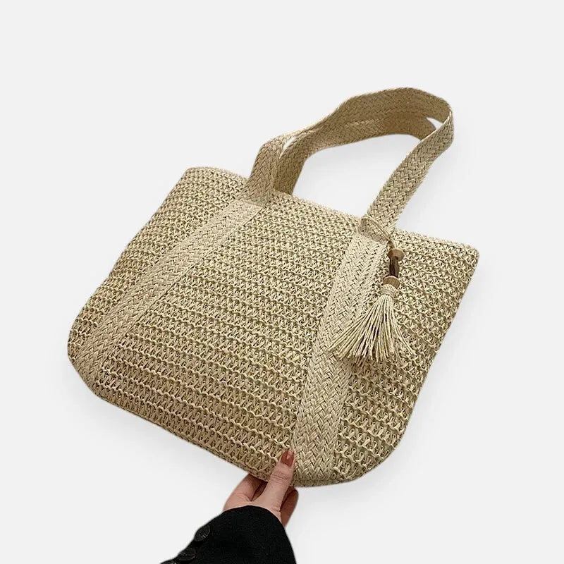 Grand sac à main cabas en paille avec pompon Naïma - image 17