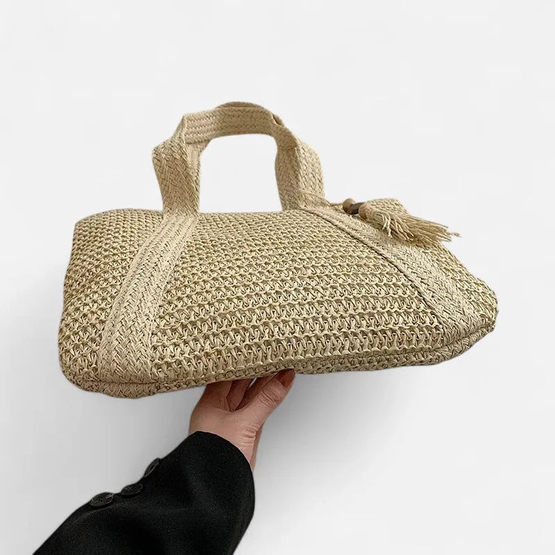 Grand sac à main cabas en paille avec pompon Naïma - image 18