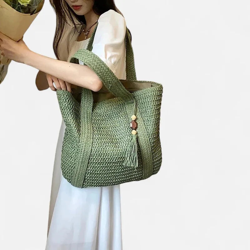 Grand sac à main cabas en paille avec pompon Naïma - image 21