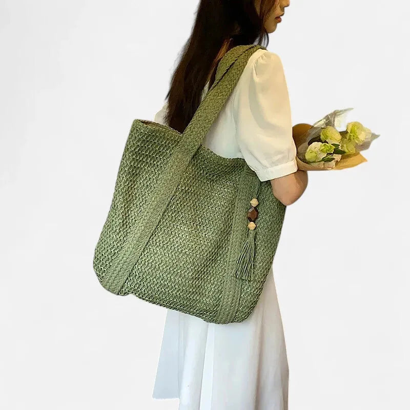 Grand sac à main cabas en paille avec pompon Naïma - image 23