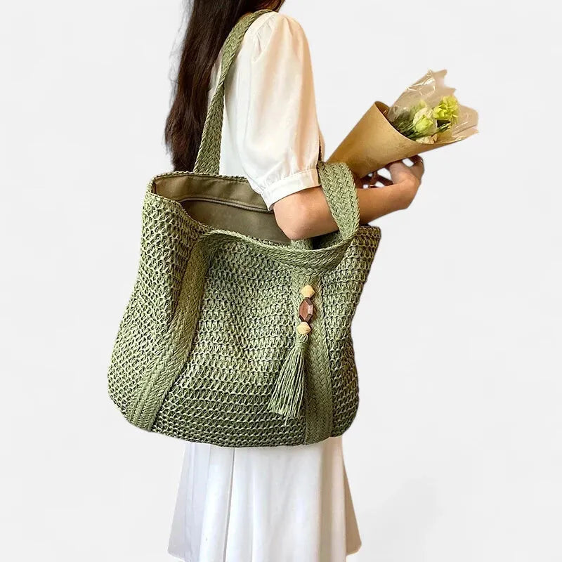 Grand sac à main cabas en paille avec pompon Naïma - image 24