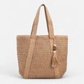 Grand sac à main cabas en paille avec pompon Naïma - Marron clair - image 1