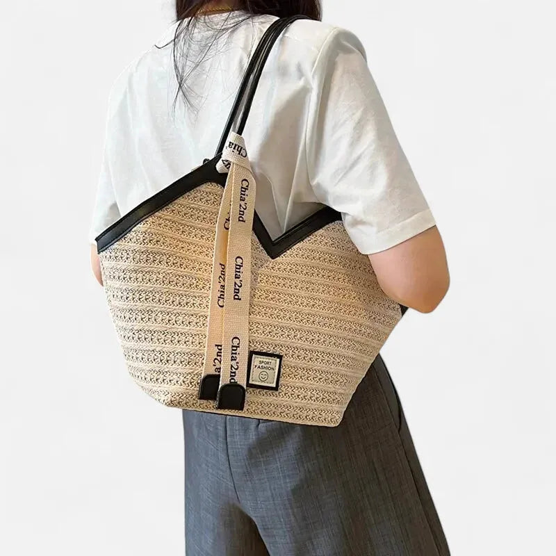 Grand sac à main cabas en paille avec ruban Mila - image 14