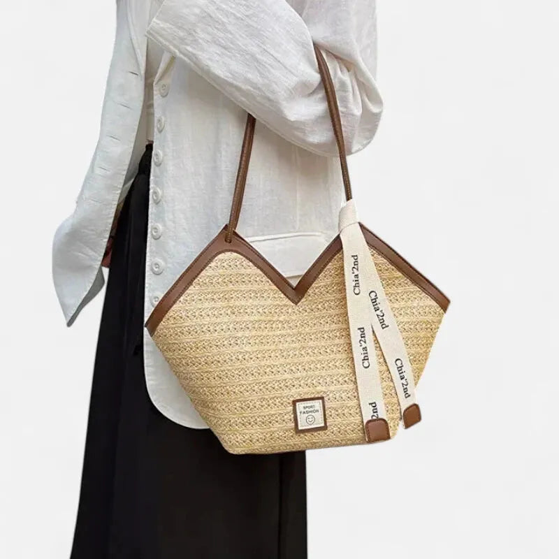 Grand sac à main cabas en paille avec ruban Mila - image 8