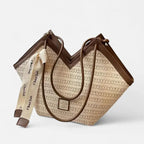 Grand sac à main cabas en paille avec ruban Mila - Beige - image 1