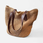 Grand sac à main cabas en paille Lina - Marron clair - image 1